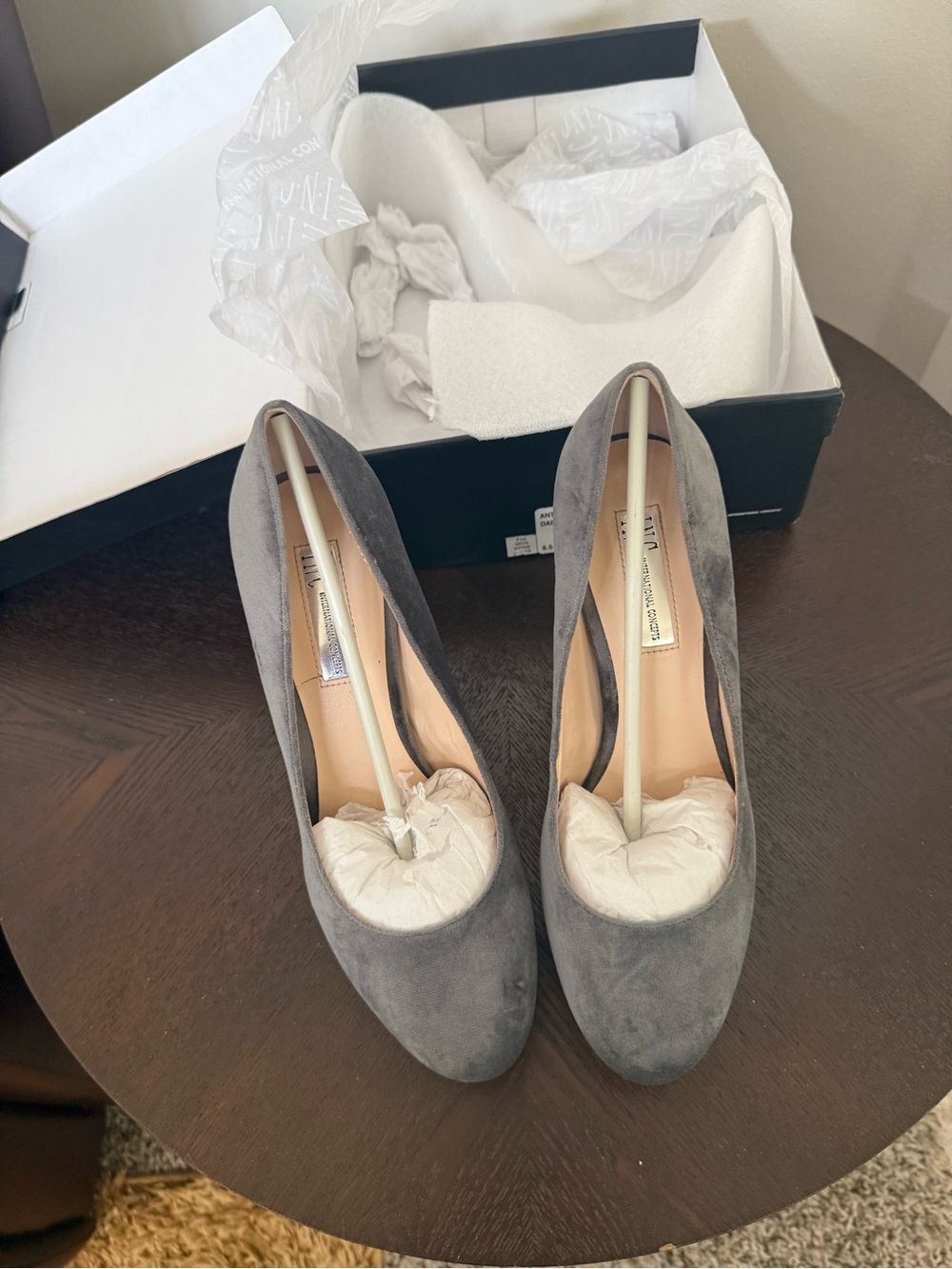 INC International Concepts Gray Suede Almond Toe Pumps